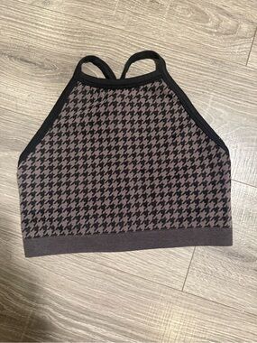 Women's Houndstooth Crop Top — Brown/Black Halter
